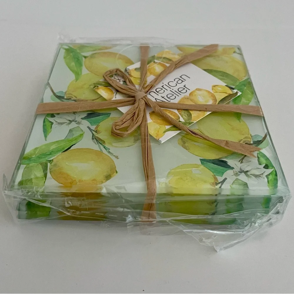 NWT American Atelier Glass Drink Coasters 4